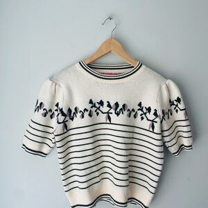 THML Anthropologie Ivory and Black Floral Sweater